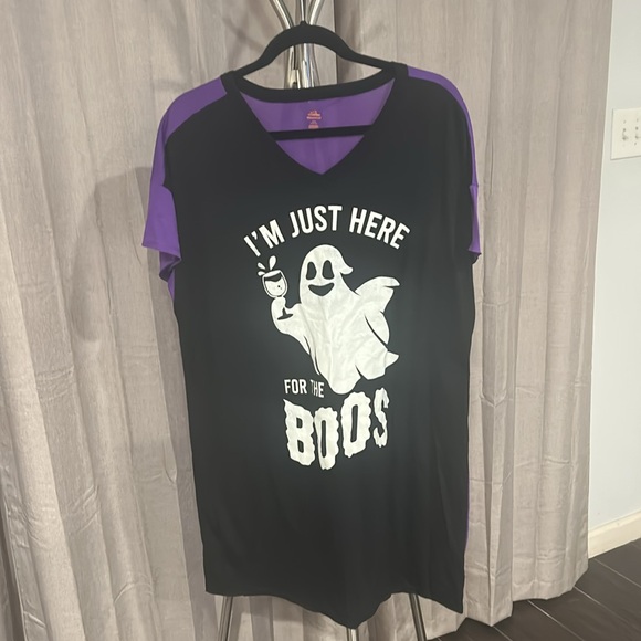 Black and Purple Halloween Pajama Shirt with Ghost Design - Picture 2 of 5